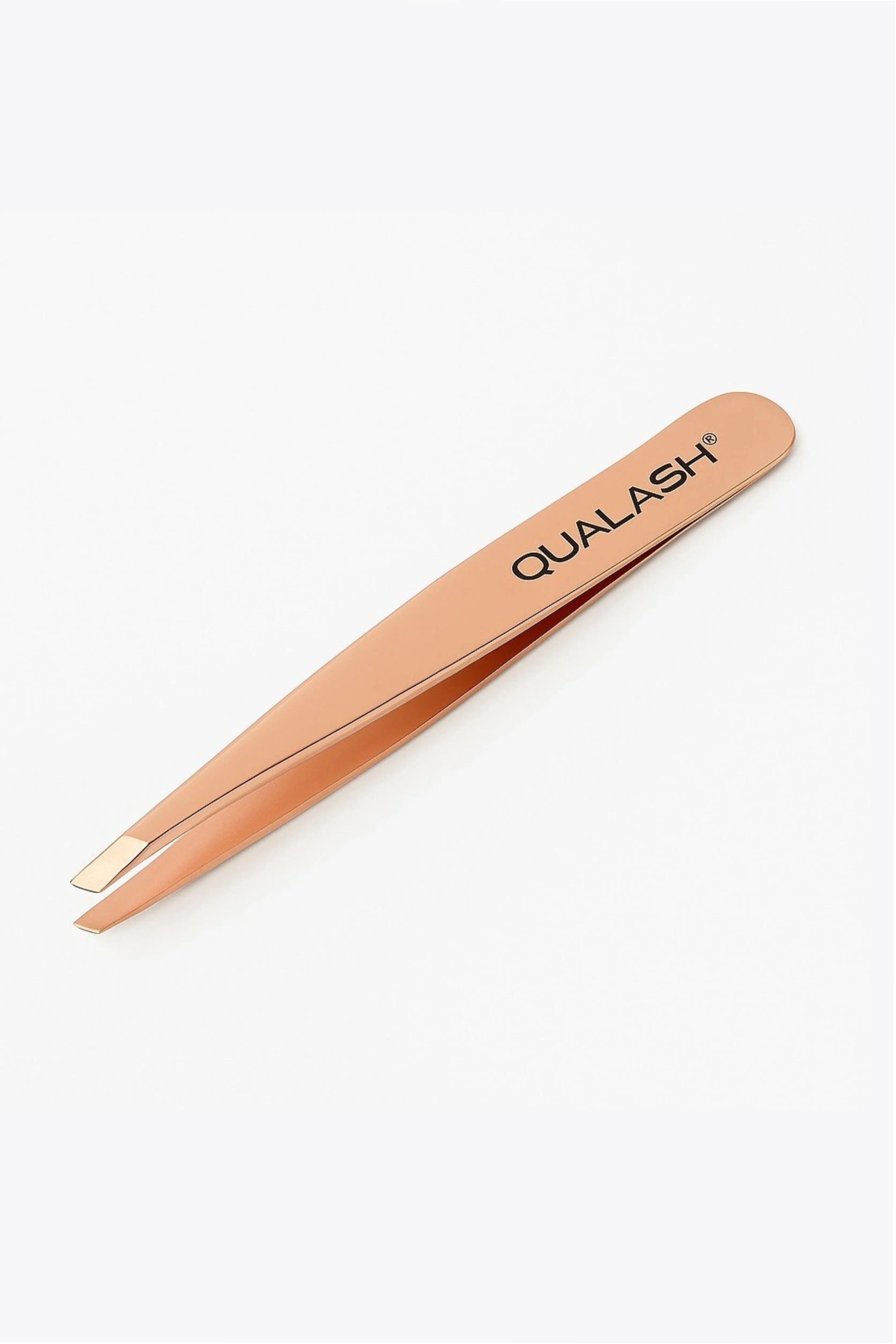 QUALASH Professional Tweezer – 우아한 로즈 골드 색상의 사선형 팁 족집게 근접 촬영