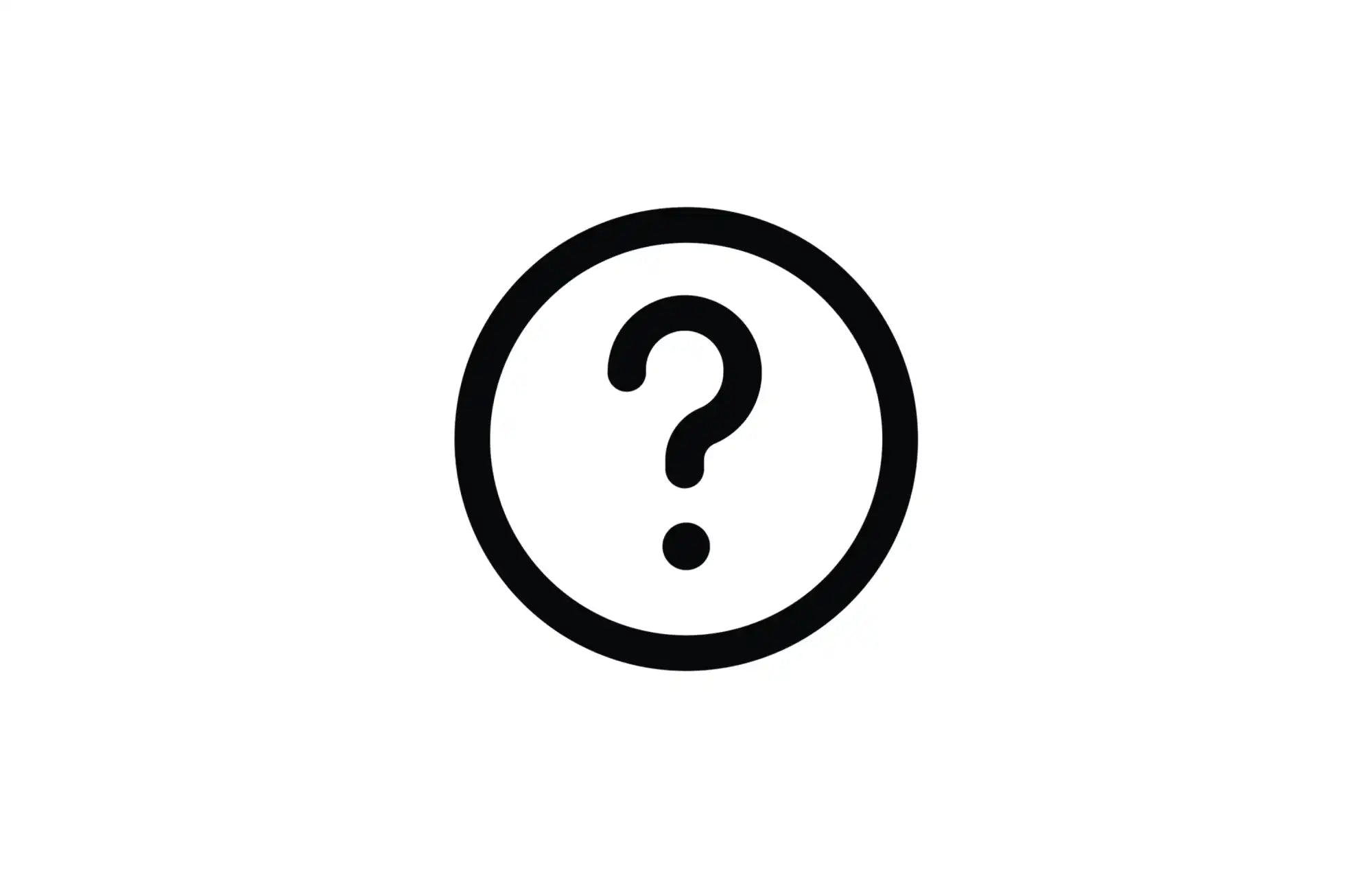 Black question mark in a circle.